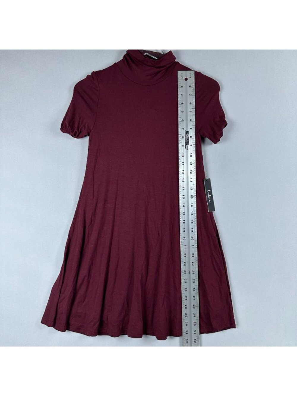 Lulus Swing Dress XS Burgundy Mock Neck Short Sleeve Made In USA - Picture 10 of 13
